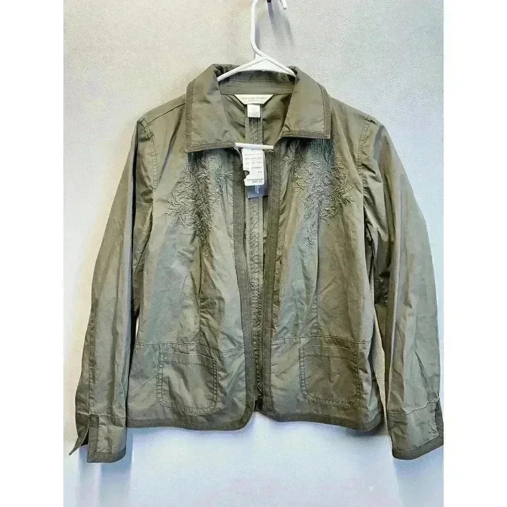 Christopher & Banks Embroidered Jacket Blazer Gray Stretch Women's Pocket Size P